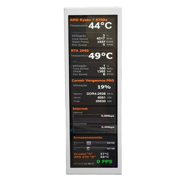 PC Temperature Display Screen, IPS Full View 7.9in Large Screen PC Temp Monitor White for Office