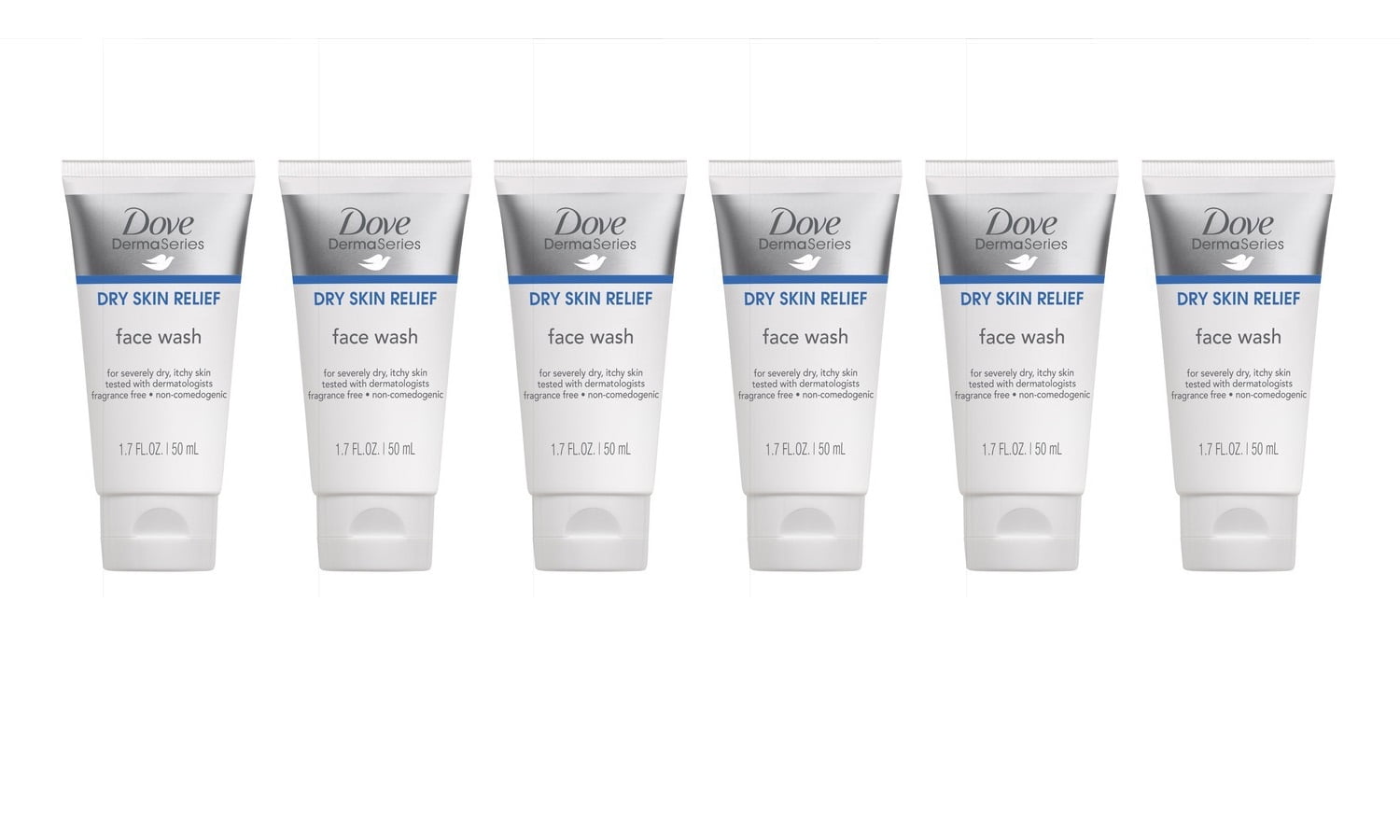 Pack of 6 Dove DermaSeries Dry Skin Relief Face Wash, FragranceFree