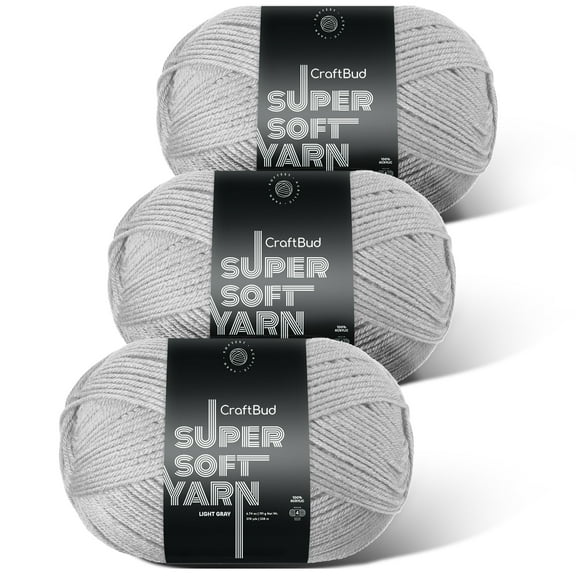 LammaLoe Acrylic Yarn For Crocheting And Knitting, (370 Yards) Worsted Medium #4 Crochet Yarn For Beginners, 3 Pack, Light Grey