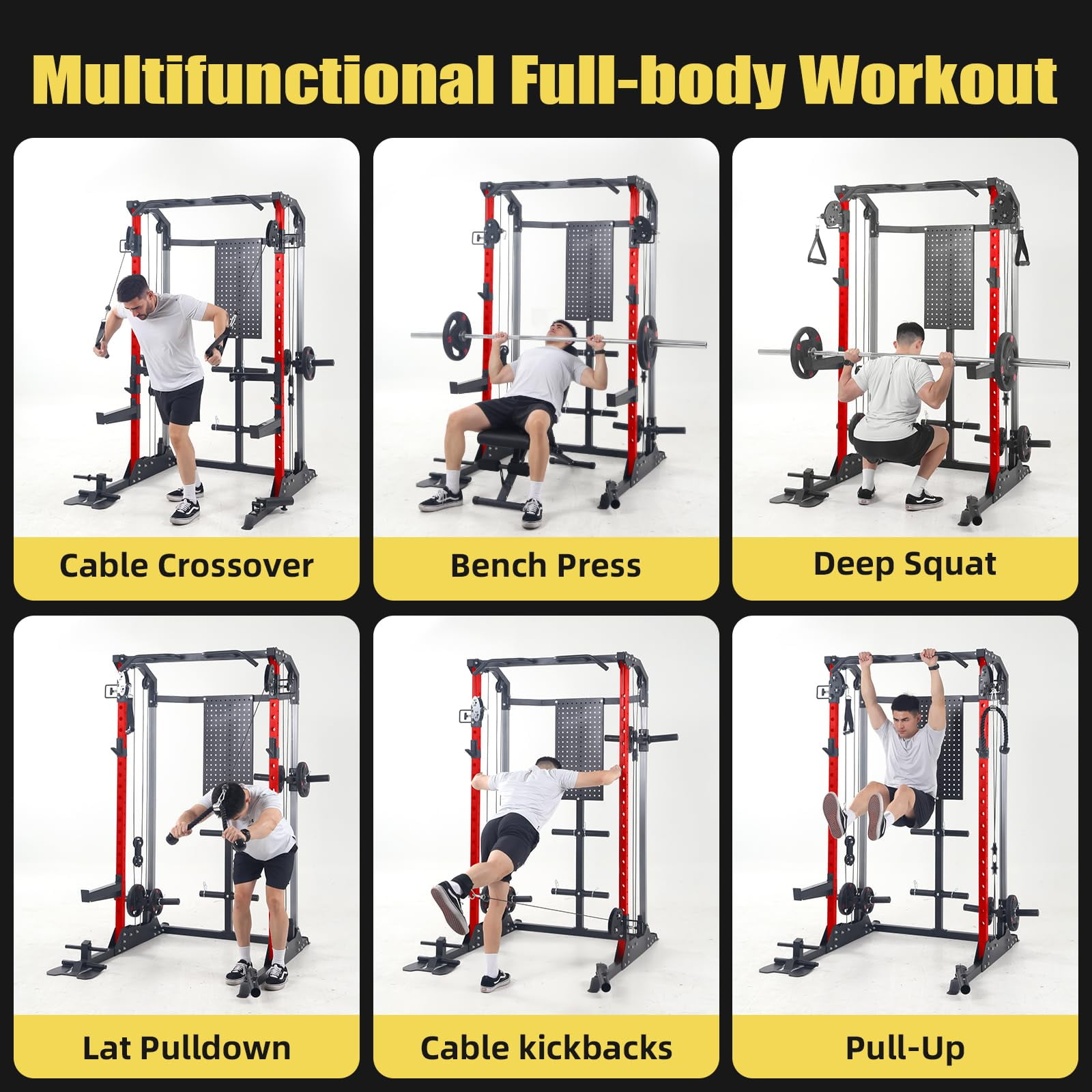 Ataujin Multi-Functional Machine Power Cage, 2000LB Power Rack with Independent Dual Pulley System, Home Gym Workout Machine for Stability & Strength Training