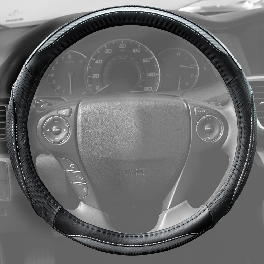 UltraSport Steering Wheel Cover Perforated Microfiber Leather with Carbon Fiber Detail /& Contrast Stitching Black w//Red Stitching