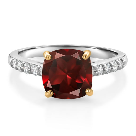 Gem Stone King 2.80 Ct Red Garnet G/H Lab Grown Diamond 10K White Gold Engagement Ring with Yellow Gold Prongs (Size 7)