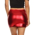 thumbnail image 2 of Sakkas Kaie Women's Shiny Metallic Liquid Wet Look Mini Skirt - Red - Small, 2 of 6