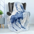 thumbnail image 4 of Moose Soft Flannel Fleece Throw Blanket, Pattern Pine Needles Spruce Tree Antlers Deer Family Snow Winter Horns, Cozy Plush for Indoor and Outdoor Use, 60" x 80", Blue White, by Ambesonne, 4 of 5