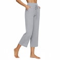 thumbnail image 3 of Linen Capri Pants for Women Summer 2026 Wide Leg Loose Fit Drawstring Elastic High Waisted Beach Cropped Trousers Gray XL, 3 of 4