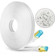 Cat7 Ethernet Cable 100 ft,High Speed White Shielded Solid Slim Long Cable with RJ45 Connectors Computer Internet Flat