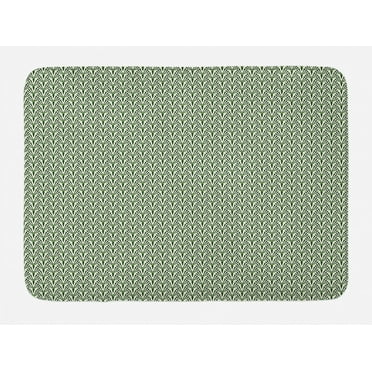Art Bath Mat, Art Deco Inspired Abstract Botanical Ornaments Repetitive Print, Plush Bathroom Decor Mat with Non Slip Backing, 29.5" X 17.5", Fern Green Hunter Green, by Ambesonne