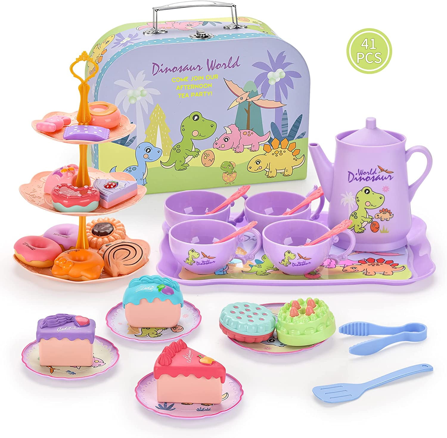 41PCS Dinosaur Princess Kitchen Playset for Girls Including Cookies