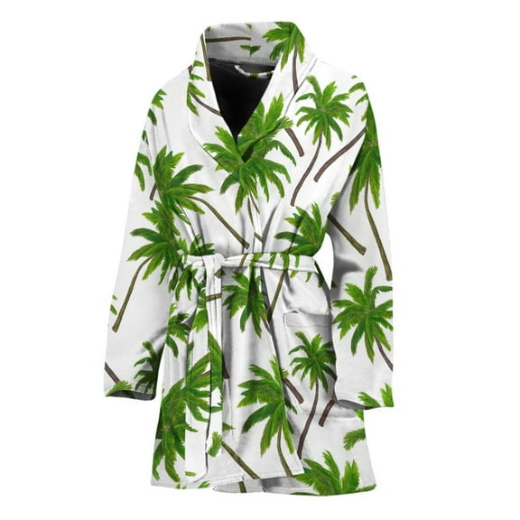 Palm Tree Pattern Women Bathrobe One Size Univeral Fits, Aloha Tropical Hawaiian Fashion Lightweight Plush Fleece Long Robe For Women