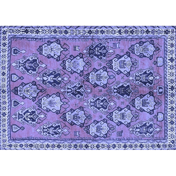 Ahgly Company Machine Washable Indoor Rectangle Persian Blue Traditional Area Rugs, 8' x 10'