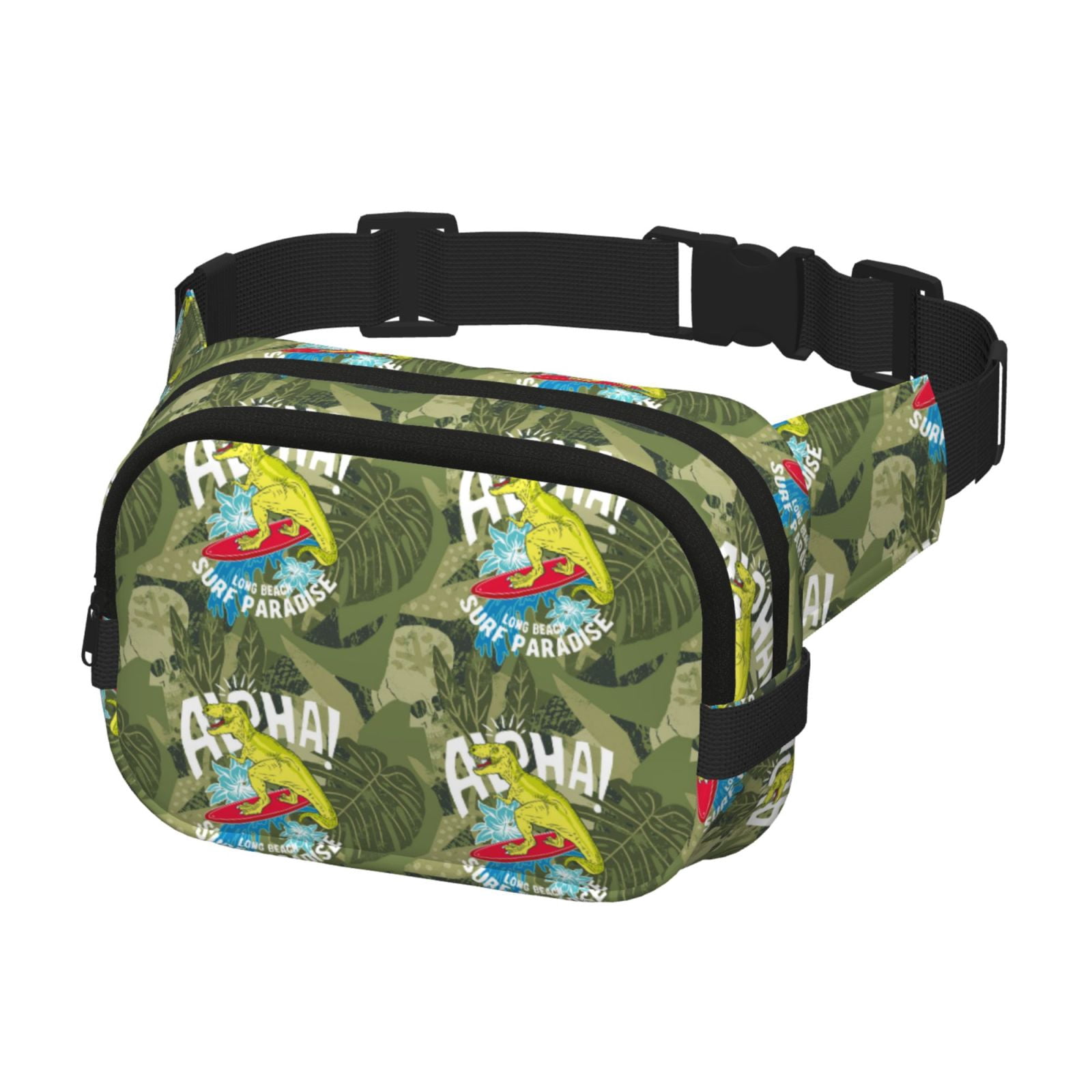 Picia Surfing Dinosaur Print Square Double-Layer Waist Bag Mini Adjustable Waist Belt Bag Exercise Running Travel Hiking