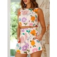 thumbnail image 5 of Biezeib Women Shorts Set, Sleeveless Tank Top with Elastic Waist Shorts Solid/Print Summer Outfit, 5 of 6