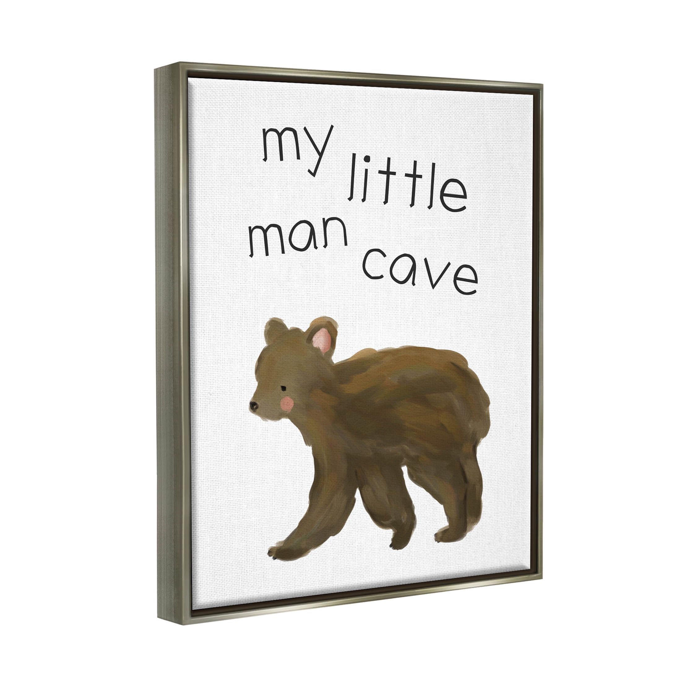 Stupell Industries My Little Man Cave Bear Graphic Art Luster Gray Floating Framed Canvas Print Wall Art, Design by Leah Straatsma