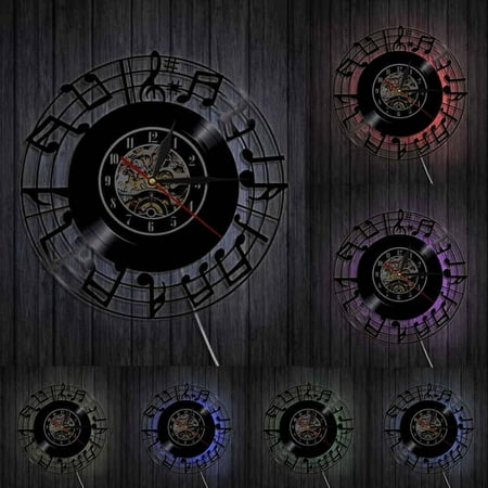 Musical Notes Clef Music Studio Home Decor Bedroom Interior Wall Clock Music Icons & Symbols Rock n Roll Vinyl Record Wall Clock With LED