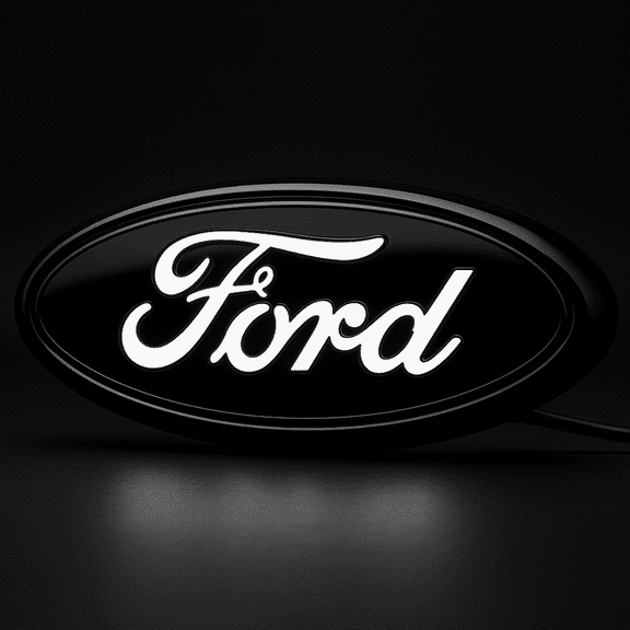 AutoJeweler Lighted Ford 9" Dynamic White LED Illuminated Front Grille Emblem - Blacked Out Edition