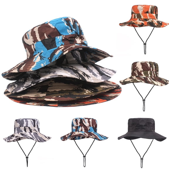 LILIYA Cotton Bucket Hat for Adults Wide Brim UV Protection Camo Fisherman Sun Hat Breathable Packable Visor Cap for Men Women Beach Fishing Hiking