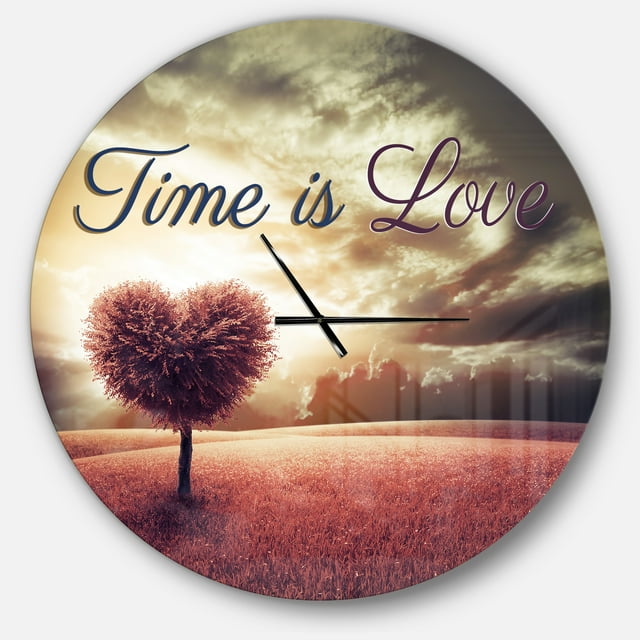 Designart Horloge Murale Vintage 'Time is Love Rose Heart Tree'
