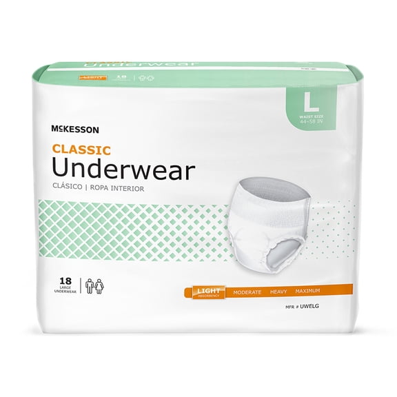 McKesson Classic Underwear, Incontinence, Light Absorbency, Large, 18 Ct