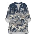 thumbnail image 3 of FKELYI Curvy Blue Print Faux Linen Shirts Women's Roll Up Sleeve Blouse Soft Beach Vacation Outfits Loose Fit V-Neck Summer Top Shirts for Ladies, M, 3 of 5