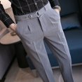 thumbnail image 4 of Pantalones de verano para hombre, corte entallado, 9 pulgadas, corte recto, elástico, para negocios, para uso social, para traje masculino, con trenzas, elásticos, formales, económicos, 4 of 5