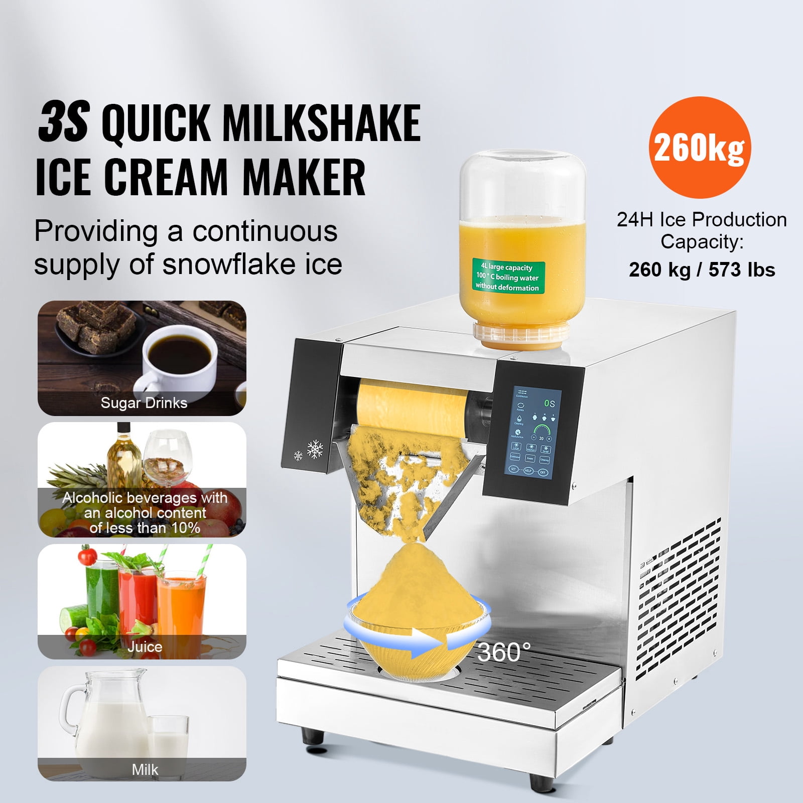 KFFKFF Industrial Snowflake Ice Producer, 573LBS/24H Snowflake Ice Creation Device, Metallic Ice Grinding Apparatus, Powered Frosty Cone Fabricator, Air Circulation Mechanism for Quick Heat Reduction