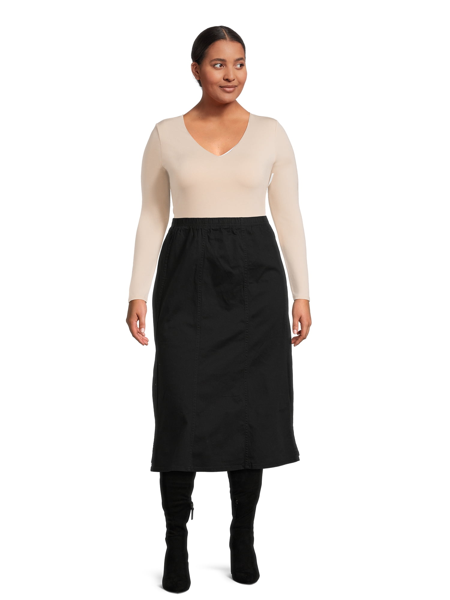 JMS Just My Size by Hanes Women's Plus Size Midi Pull-On Denim Skirt