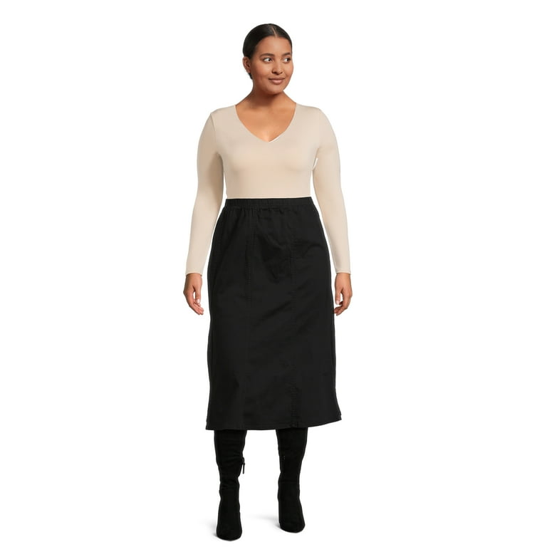 Just My Size Women s Plus Size Midi Pull On Denim Skirt Walmart