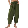 thumbnail image 2 of Women's 2026 Summer High Waisted Wide Leg Palazzo Capri Hem Casual Loose Flowy Cropped Beach Lounge Pants, Army Green L, 2 of 7