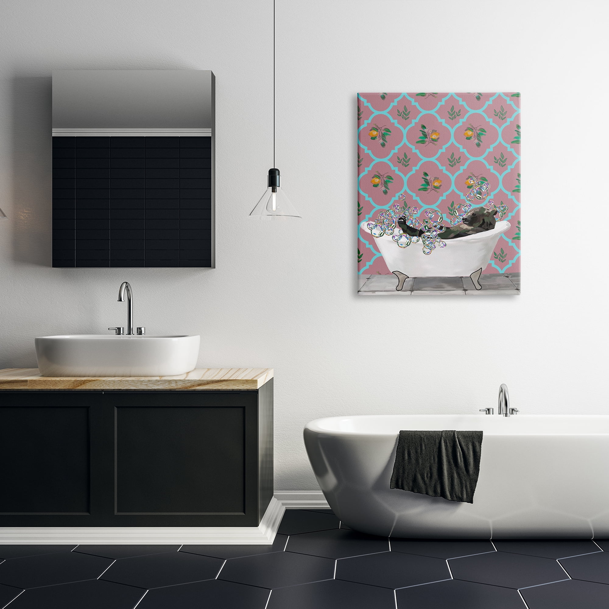 Stupell Industries Bear with Bathtub Bubbles Animals & Insects Painting Gallery Wrapped Canvas Print Wall Art, 30 x 40