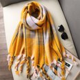 thumbnail image 3 of Bufanda de cuadros de lujo para mujer, cálida bufanda de cachemira con bolas de pelo, pashmina, bufandas femeninas, chal con borlas, diseño nuevo 2023, 3 of 5