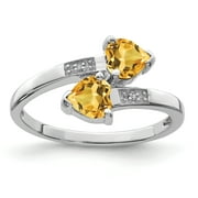 925 Sterling Silver Rhodium Citrine and Diamond Heart Ring