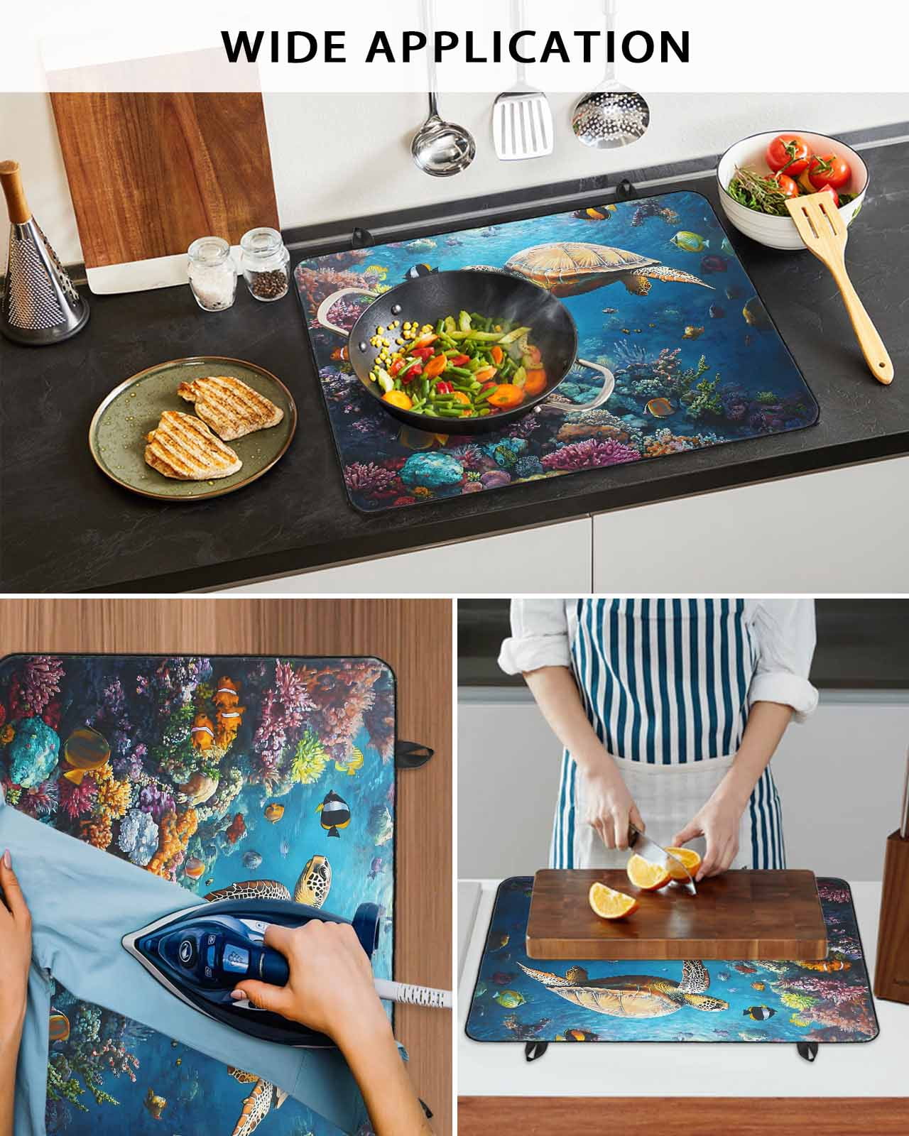 nqOlkjepod Large Induction Cooktop Protector Mat 36"x21", Summer Turtle Stove Top Covers for Electric Stove, Ocean Coral Underwater Sea Fish Animal Stove Burner Cover Mats, Glass Top Stove Cover
