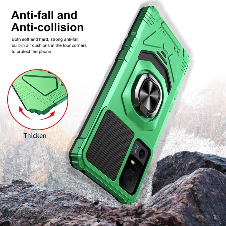 Tjs for TCL 40 XE 5G Phone Case, with Tempered Glass Screen Protector, [Military Grade] Robotic Magnetic Support Car Mount Metal Ring Holder Kickstand