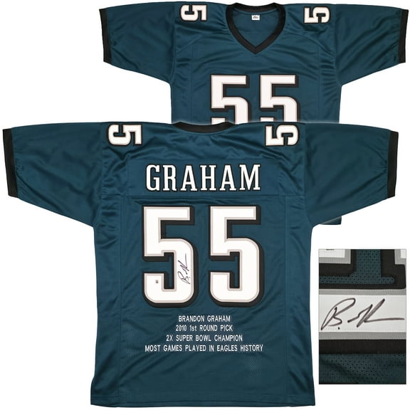 Philadelphia Eagles Brandon Graham Autographed Green Stat Jersey Beckett BAS Witness 241648