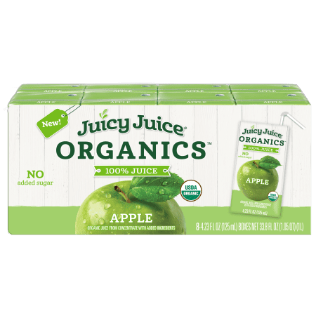 Juicy Juice 100% Organic Juice, Apple, 4.23 Fl Oz, 8 Count