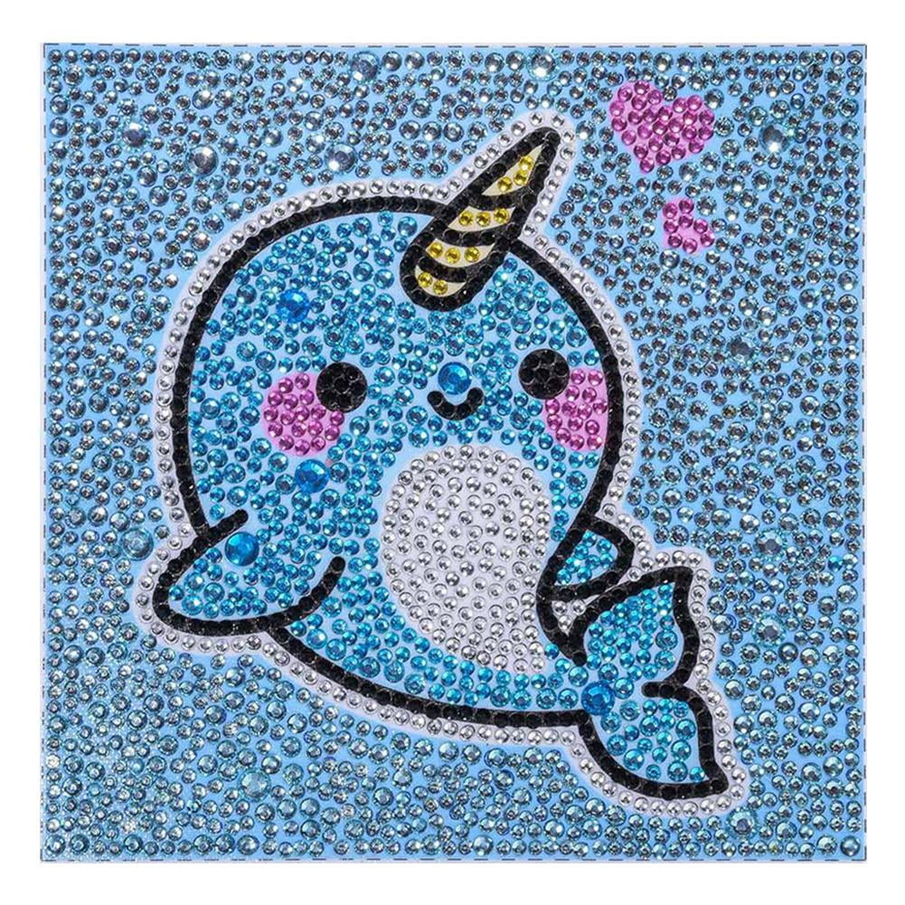 YUCAN Small and Easy DIY 5d Diamond Painting with LED Lights Full Drill Crystal Drawing Kit for Kids 6X6 inch Whale