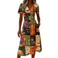 thumbnail image 4 of Womens Halloween Dress Ghost Short Sleeve Spider Fall Wedding Guest Dress Witch Hat V Neck Cute Wrap Dresses M, 4 of 5