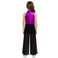 thumbnail image 2 of inlzdz Kids Girls Hip Hop Dance Outfits Retro 70s 80s Rock Disco Jumpsuit Flowy Mesh Overlay Pants Romper Purple 6, 2 of 7