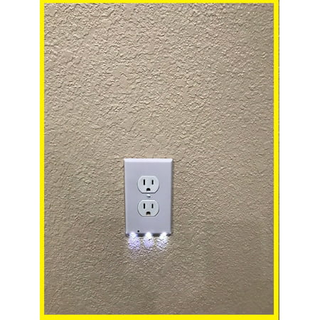 4 Pack Wall Outlet Cover plate Plug Cover With LED Lights Auto off white