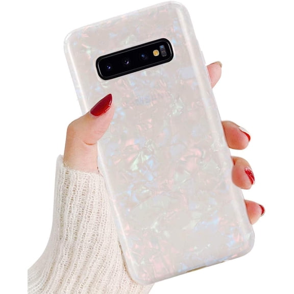 Luxury Transparent Shiny Conch Pearly-Lustre Pattern Slim Soft TPU Protective Back Phone Case Cover for Samsung Galaxy S10 Plus