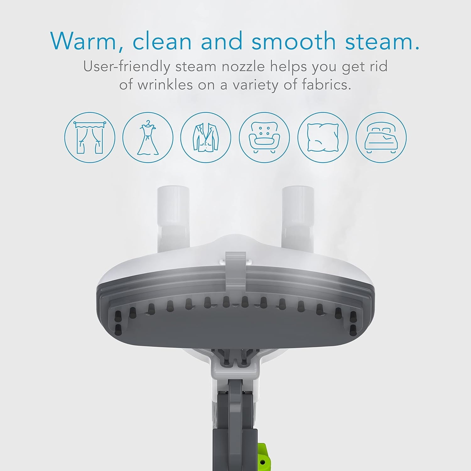 Full Size Fabric Steamer with Insulated Hose, Clothes Hanger, and Fabric Brush, Quick Heat-Up Time, 70-Ounce Water Tank, Chemical-Free Steam, Integrated Cord Wrap, White