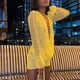 thumbnail image 1 of Conjunto de falda mini vestido de malla Conjunto de falda con cordón sin espalda de manga larga con frente fruncido en V profundo Conjunto de 2 piezas para club Amarillo M, 1 of 5