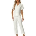 thumbnail image 2 of Conjunto de pijama de 2 piezas para mujer INSPIRE CHIC, camisa de satén de botones cortos con pantalones largos, M Blanco, 2 of 6