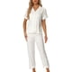 thumbnail image 2 of Conjunto de pijama de 2 piezas para mujer INSPIRE CHIC, camisa de satén de botones cortos con pantalones largos, S, blanco, 2 of 6