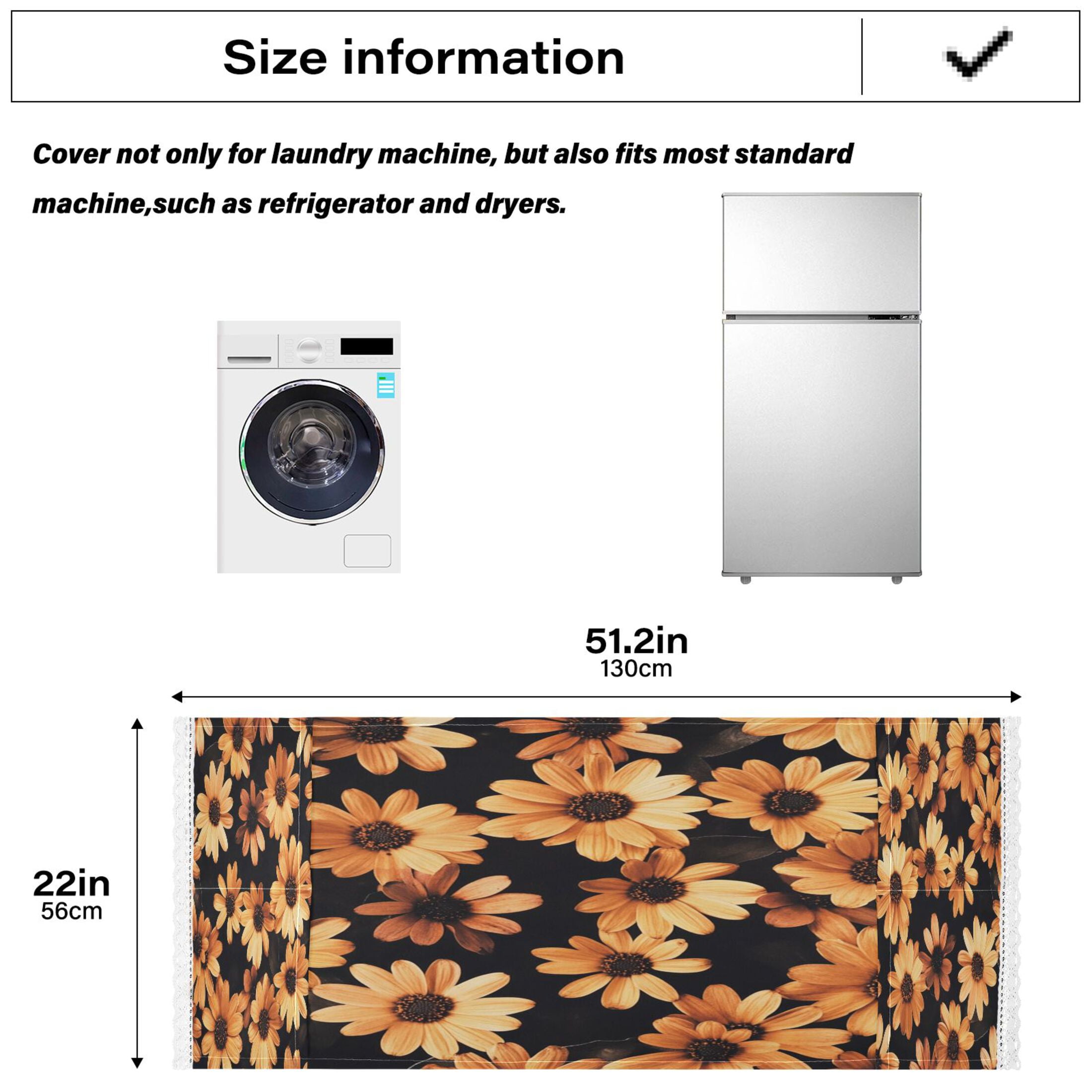 Orange DaisiesWasher and Dryer Covers Dust-Proof and Oil Resistant Fridge Cover with 4 Storage Pockets Washing Machine Top Cover for Laundry Kitchen Home 51.2 x 22 In