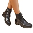 thumbnail image 4 of Willtoo Women Vintage Faux Leather Lace Up Combat Ankle Boots, Round Toe Low Block Heel Lug Sole Short Booties, Non Slip Casual Outdoor Walking Motorcycle Boots, 4 of 5