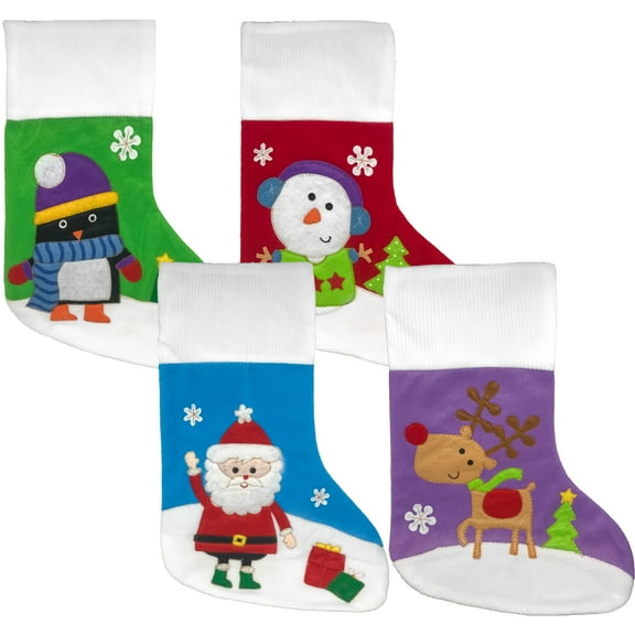 Set Of 4 Deluxe Christmas Stockings 21in- Santa, Snowman, Reindeer, & Penguin by Black Duck Brand
