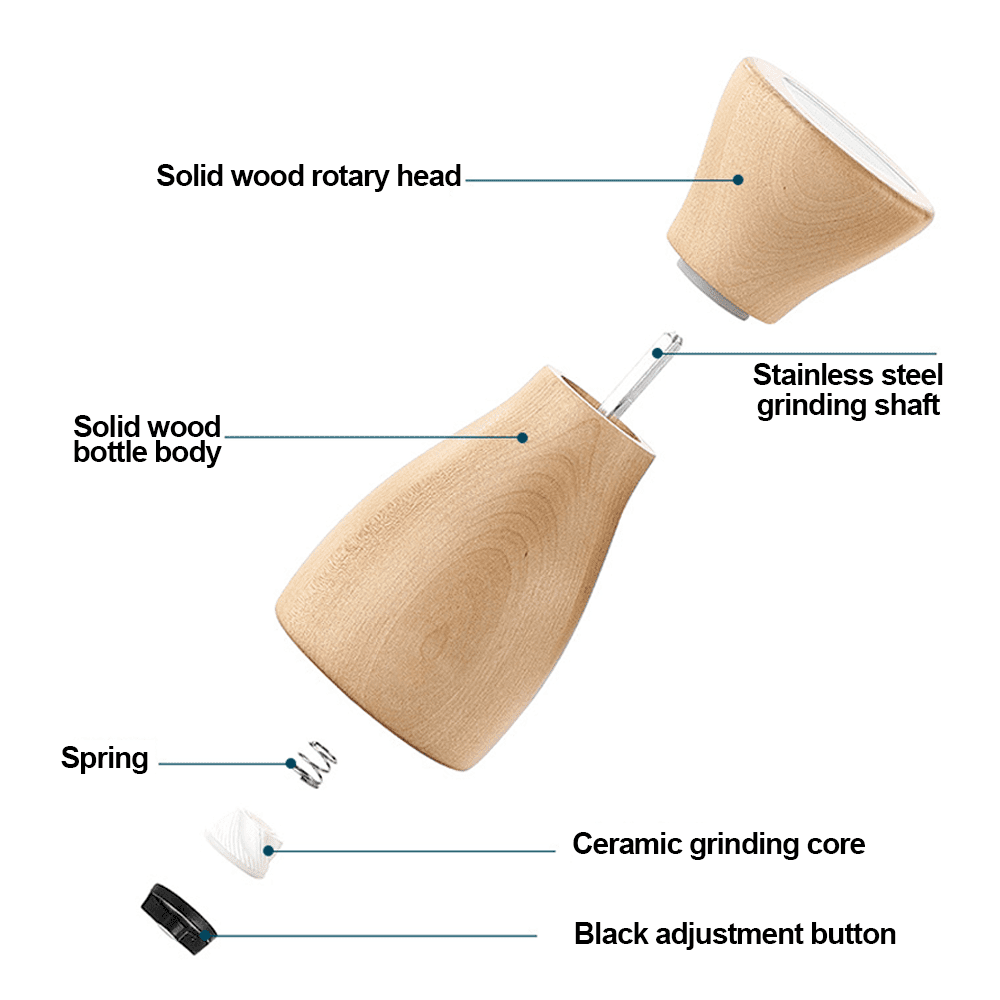 Wooden Manual Spice Mill for Freshly Ground Peppercorns Ceramic Core Kitchen Pepper Grinder