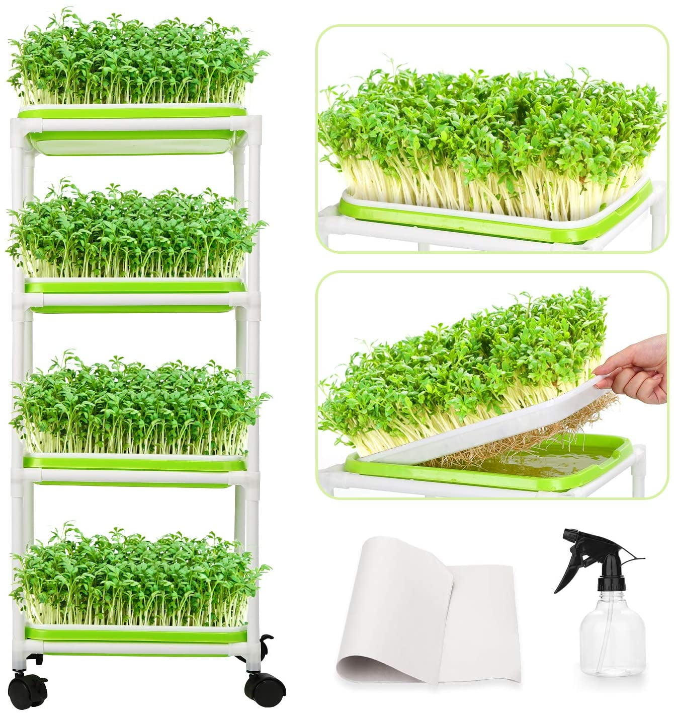 DOITOOL 10pcs Seedling Starter Trays with 128 Cells Plastic Wheatgrass Sprouting Trays Seed Sprouter Trays Nursery Pots for Seedling Germination 110g Black