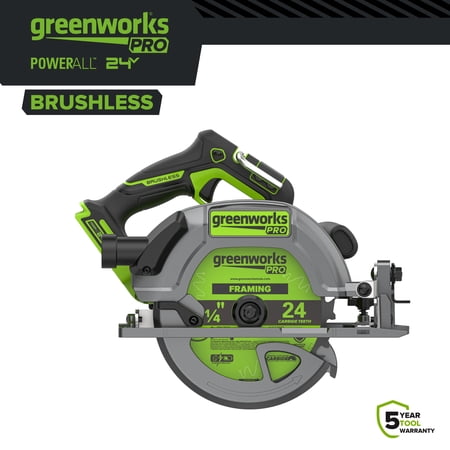 Greenworks Pro PowerAll 24V Brushless 7-1/4" 6000 RPM Circular Saw, Tool Only, CR5185A3